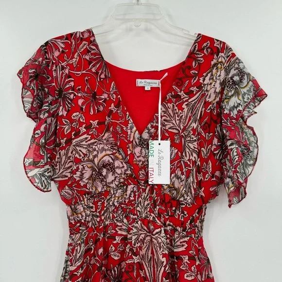 Le Ragazze Women’s Small Red Floral Italian Luxe Maxi A Line Summer Dress - Picture 1 of 7